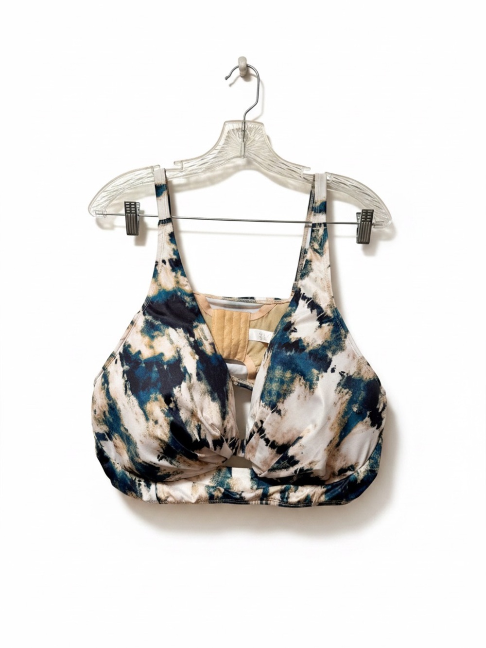 Cacique Tie-Dye Print Tankini Bra in Teal, Black & Cream
